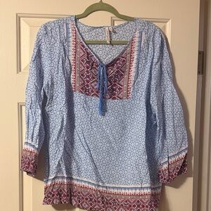 Grand & Greene Blue and Red Geometric Blouse